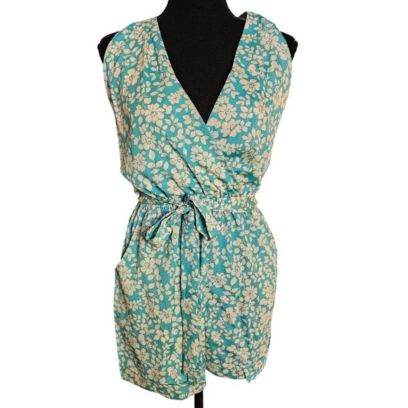 Alyn Paige Womens Floral Turquoise Romper With Halter Neck & Pockets Size XS - Picture 1 of 5